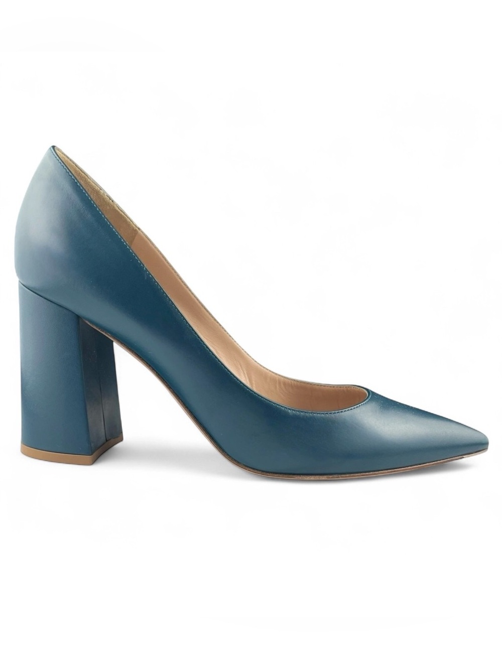 Gianvito Rossi Blue Leather Pointed-Toe Block Heel Pumps – Size 37.5